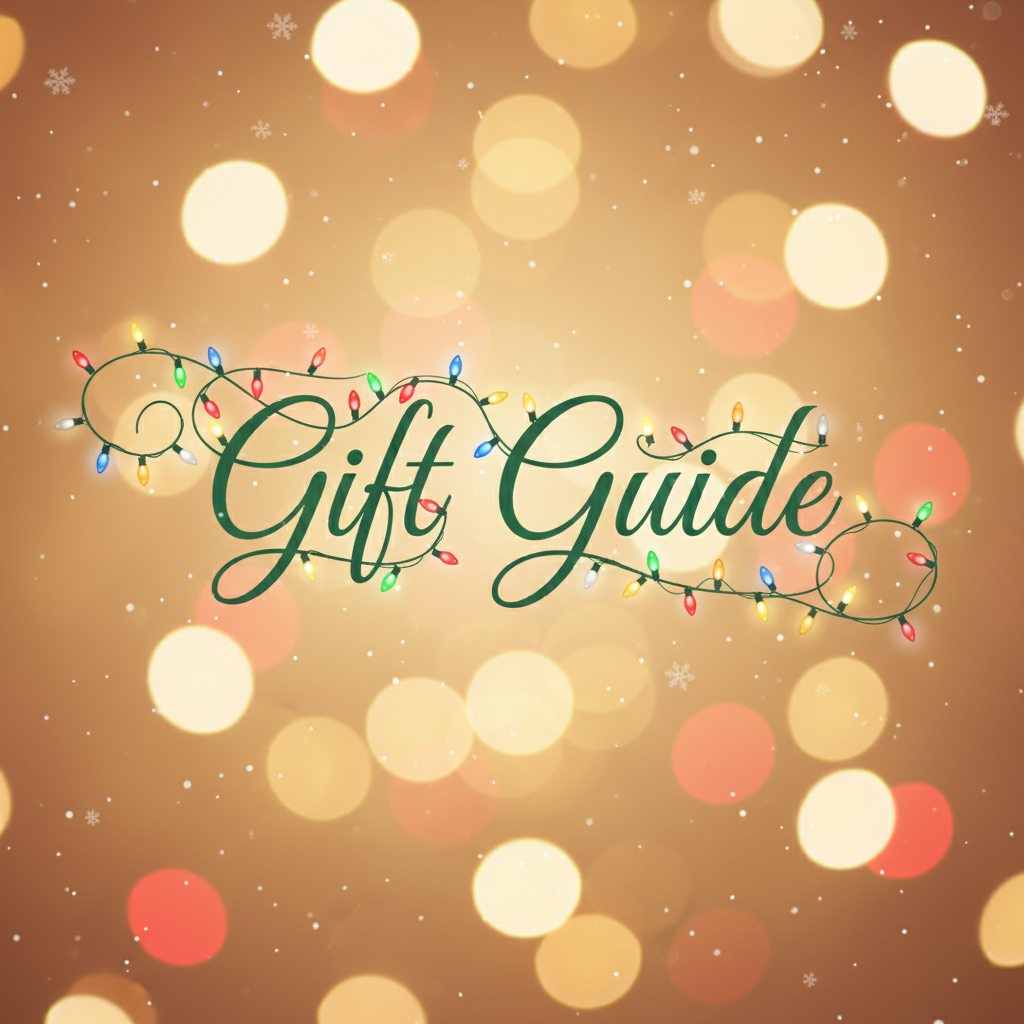 Gift Guide with Great Vibes Font and String Lights