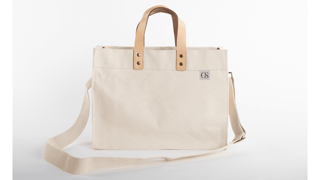 THE COMMUTER TOTE, 100% Cotton Canvas Tote with Genuine Leather Handles and Removable Strap - GALE STUDIO - Bags & Wallets -