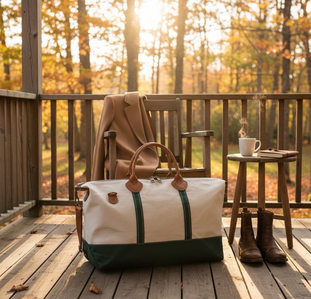 THE UPSTATE DUFFLE, 100% Cotton Canvas & Genuine Leather Duffle with Removable Strap - GALE STUDIO - Bags & Wallets -